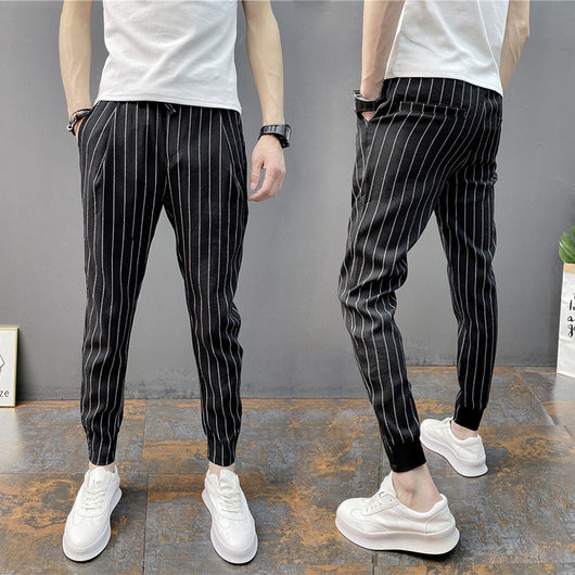 Pantalones Casuales Slim Fit Hombre con Rayas Verticales para Primavera y Verano - Image 3