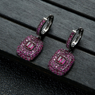 Aretes Cuadrados de Circonio Verde con Colgante Redondo - Image 18