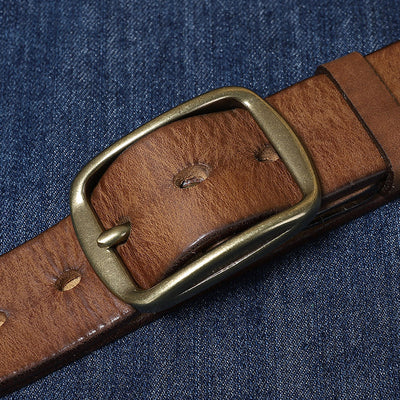 Cinturón de Cuero Genuino con Hebilla de Cobre Macizo - Estilo Retro Clásico - Image 12