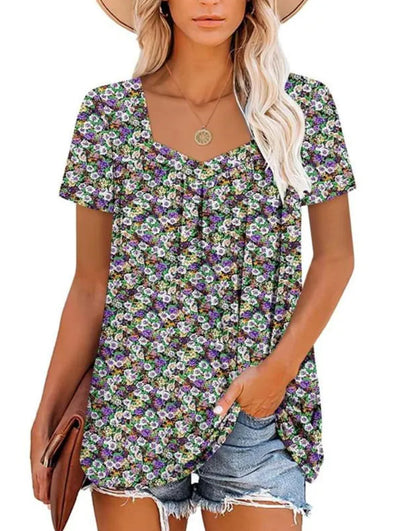 Camiseta Suelta Estampada Cuello Cuadrado Manga Corta para Mujer - Image 13