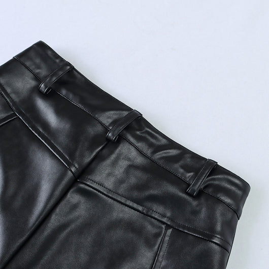 Pantalones de Cuero PU Cintura Alta con Bolsillos y Bolsa Integrada - Image 15