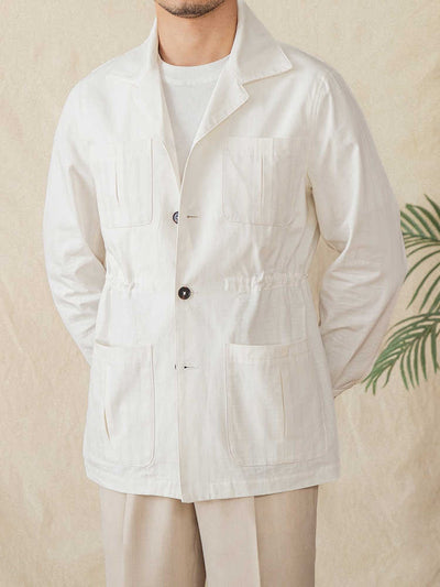 Chaqueta Casual de Algodón Ligero con Cuello Cubano y Estampado Cuadros - Image 4