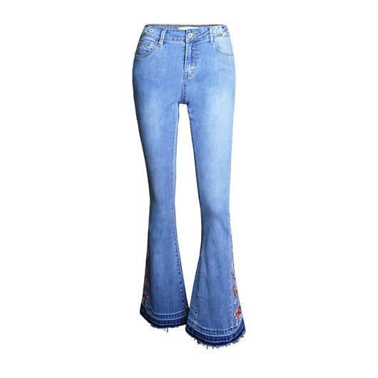 Pantalones Acampanados Denim con Bordado para Mujer