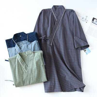 Bata Kimono Japonesa de Algodón Gasa para Hombre - Primavera Verano