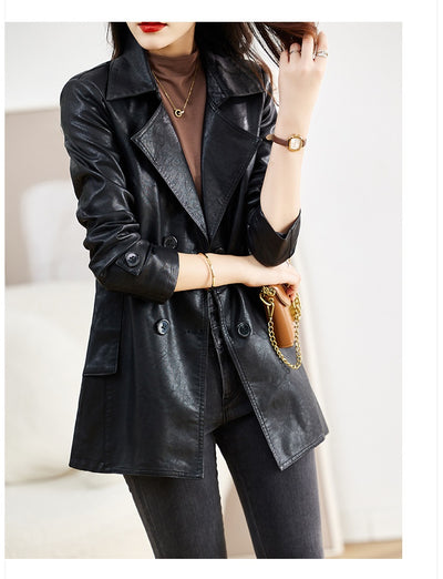 Abrigo de Cuero para Mujer Largo Primavera y Otoño - Image 10