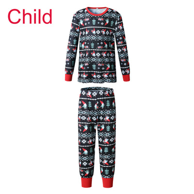 Dad's black long-sleeve pajama set with festive gnome and snowflake fair isle pattern, red trim. - Image 18