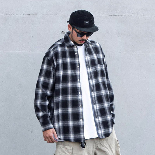 Camisa Tipo Cuadros Japonesa Manga Larga Hombre - Chaqueta de Trabajo Oversize