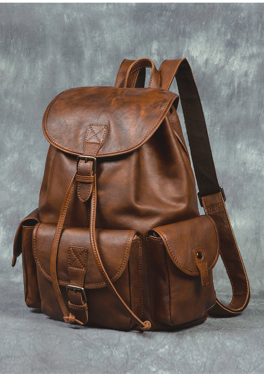 Mochila de Cuero Genuino Estilo Retro - Bolsa Casual Versátil - Image 12