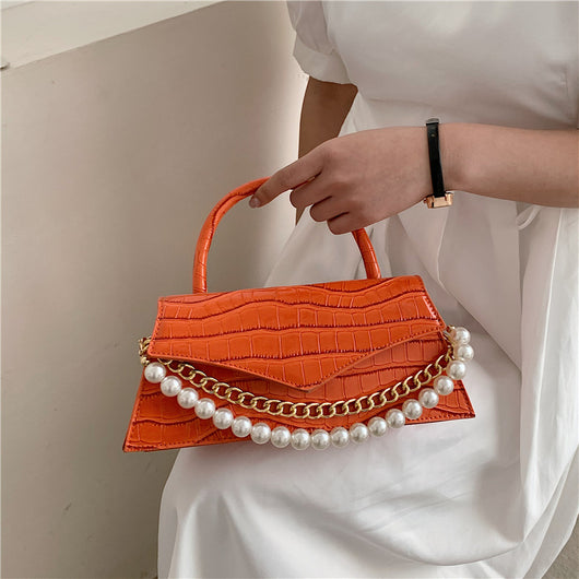 Bolso Cuadrado Pequeño con Patrón Retro y Perla, Bandolera de Moda - Image 4