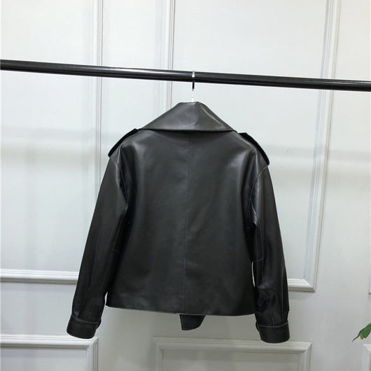 Chaqueta de Cuero Corta Suelta para Mujer - Image 9