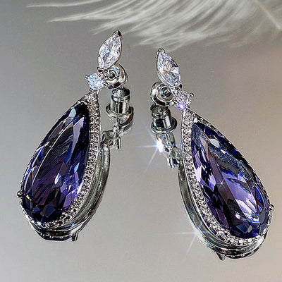 Aretes de Novia Largos con Circón Púrpura Micro Incrustado para Mujer - Image 2