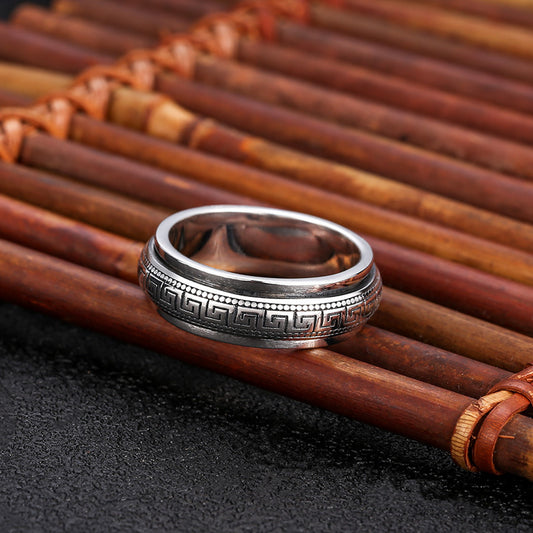Anillo de Plata Tailandesa con Patrón Geométrico para Hombre - Image 2