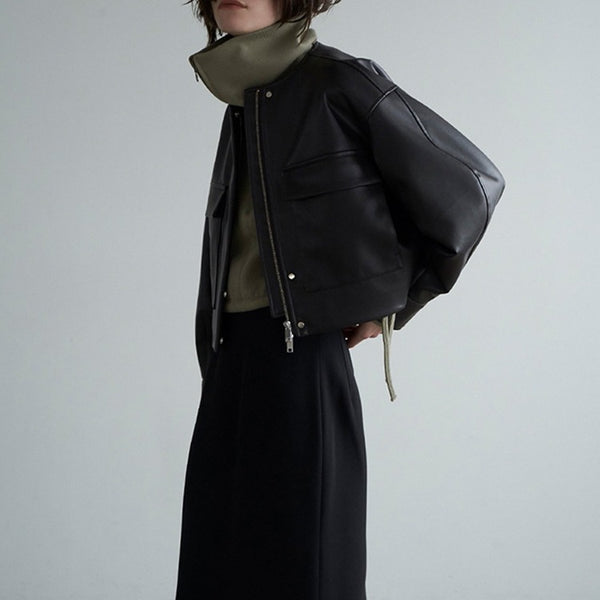 Chaqueta de Cuero Corta Estilo Británico para Mujer