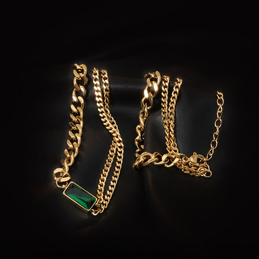 Collar Multicapa Dorado con Diamantes Verdes - Image 13