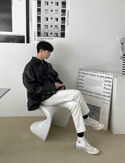 Chaqueta Beisbolera de Cuero Coreana para Hombre - Image 9