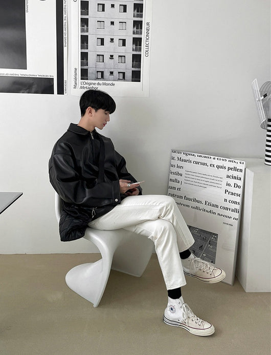 Chaqueta Beisbolera de Cuero Coreana para Hombre - Image 9