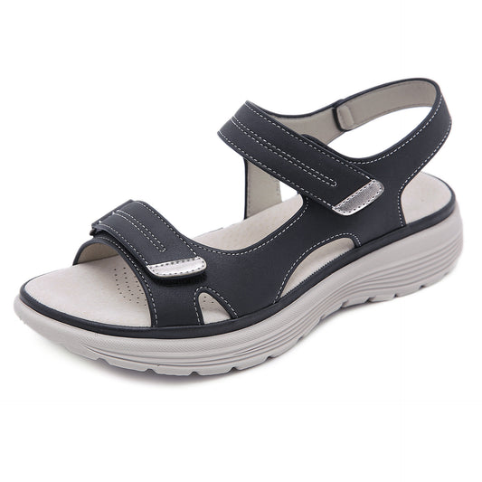 Sandalias Deportivas de Cuero para Mujer con Cuña Ligera y Velcro - Image 2