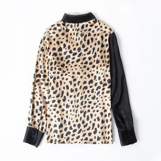 Blusa de Seda Estampado Leopardo Manga Larga para Mujer - Image 5