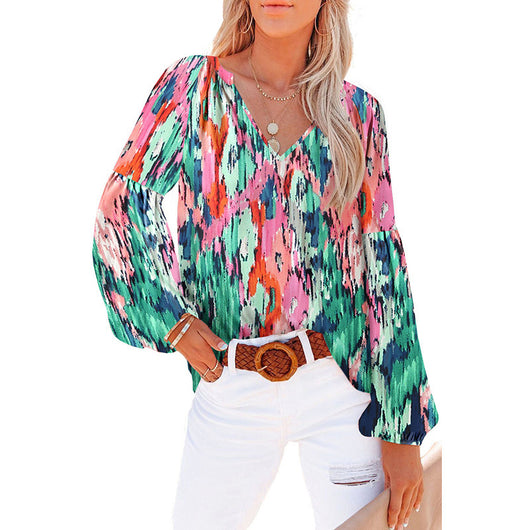 Blusa Floral de Gasa Suelta con Cuello en V - Image 9