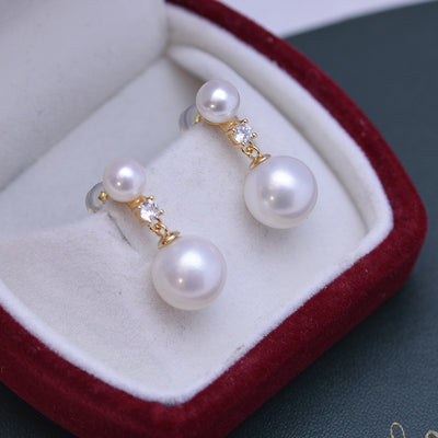 Aretes de Perlas Dobles Brillantes Círculo Perfecto Agua Dulce 6-11mm Blanco - Image 10