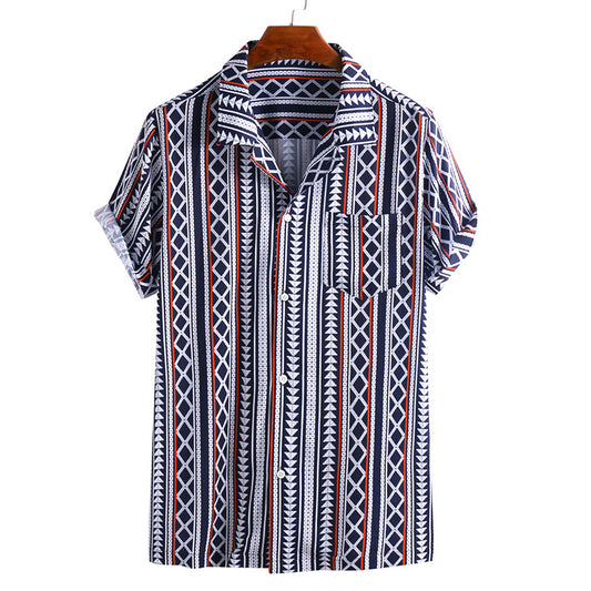 Camisa de Hombre a Rayas con Estampado Moderno