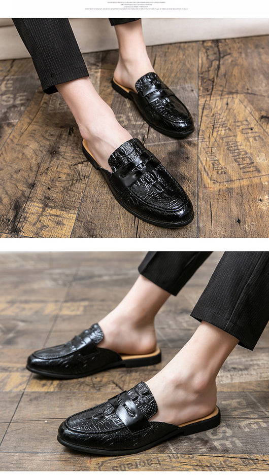 Zapatos de Cuero Semiabiertos con Patrón Cocodrilo para Hombre - Image 11