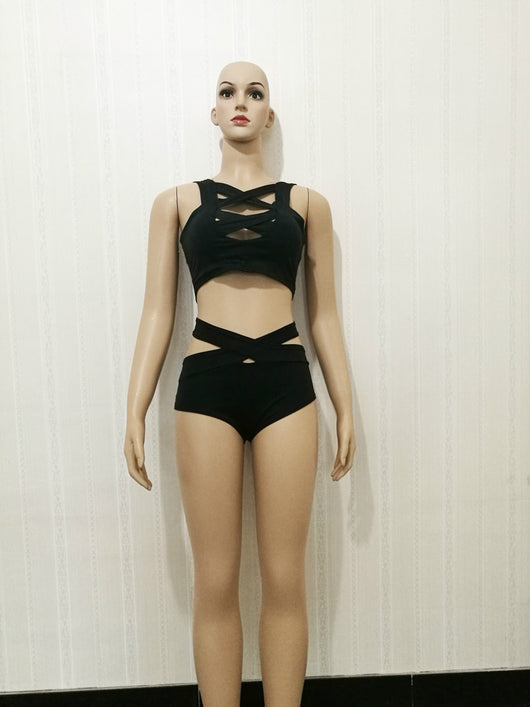 Bikini Cruzado Cintura Alta Corte Sexy Traje de Baño Liso - Image 20