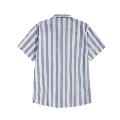 Camisa de Rayas Algodón y Lino con Cuello Solapa y Mangas Cortas - Image 3