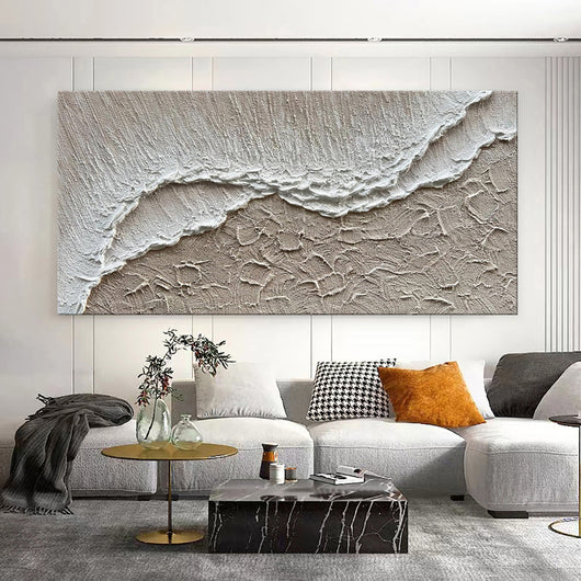Cuadro Óleo Playa Texturizado Olas del Mar Pintura Manual Lienzo Blanco Decoración Moderna - Image 3
