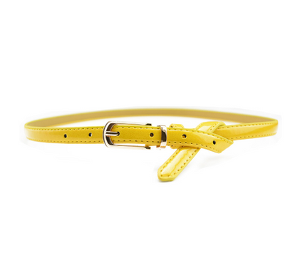 White patent leather women's belt with a slim strap and a gold-tone rectangular pin buckle. - Image 6