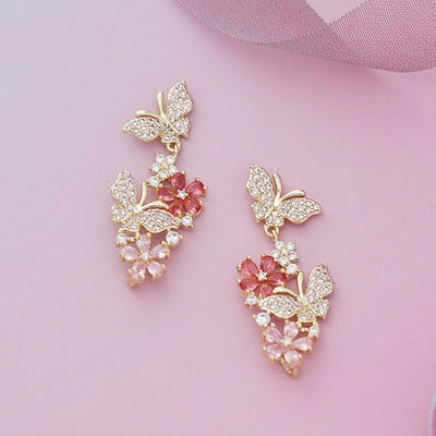 Aretes Mariposa Floral Desmontables con Circonitas Multicolor y Perla - Image 7