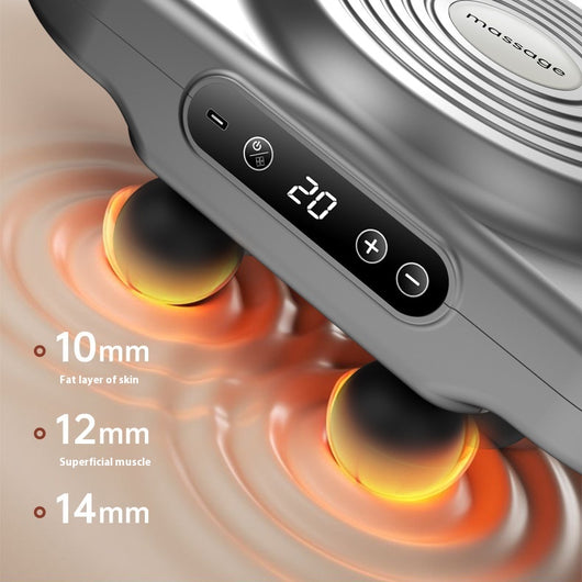 White six-head percussion muscle massager with LCD screen, 9-speed mode, and 20-speed intensity for deep tissue relaxation. - Image 4