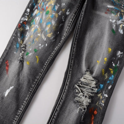 Jeans Slim Fit Gris Desteñido con Cintura Elástica para Hombre - Image 9