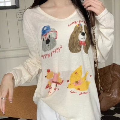 Camiseta Holgada Estampado Perrito Adorable Manga Larga - Image 3