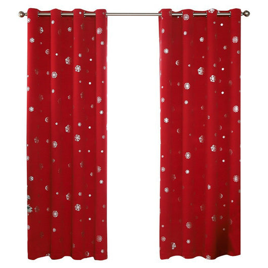 Dark green blackout curtains with silver snowflake patterns, hung on a rod in a room with a Christmas tree. - Image 4