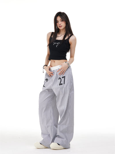 Pantalones Rectos Anchos con Rayas Verticales Bordadas - Efecto Adelgazante - Image 25
