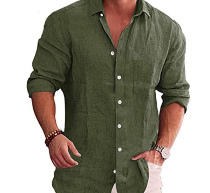 Camisa de Algodón y Lino Clásica con Cuello Solapa - Ajuste Regular - Image 9