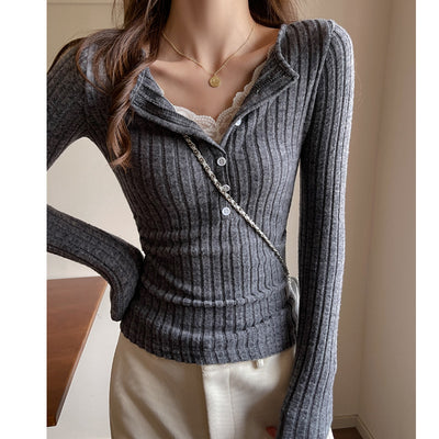 Playera Larga Elegante con Encaje Combinado para Mujer - Image 6