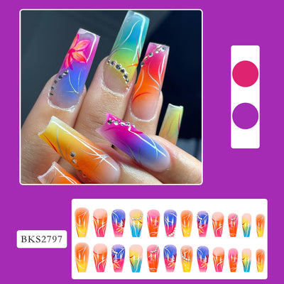Uñas Postizas con Degradado Floral y Cristales Brillantes - Image 10