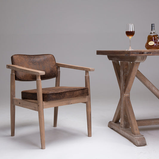 Silla Retro de Madera Maciza con Respaldo y Reposabrazos para Café