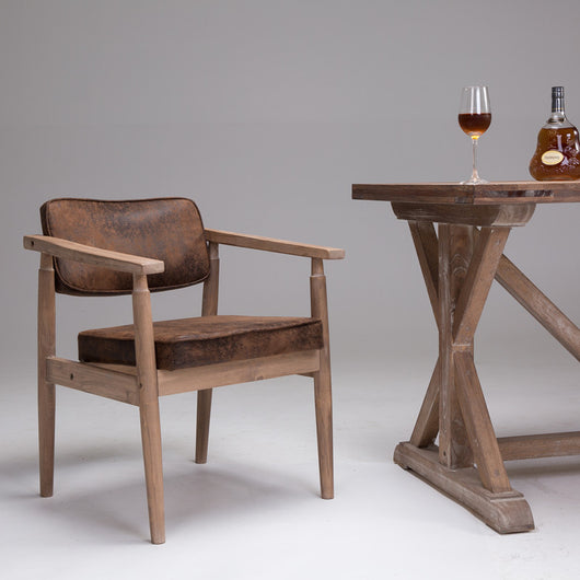 Silla Retro de Madera Maciza con Respaldo y Reposabrazos para Café
