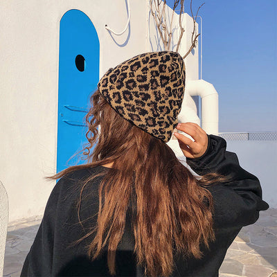 Gorro de Lana Tejido Estampado Leopardo Retro para Otoño e Invierno - Image 18