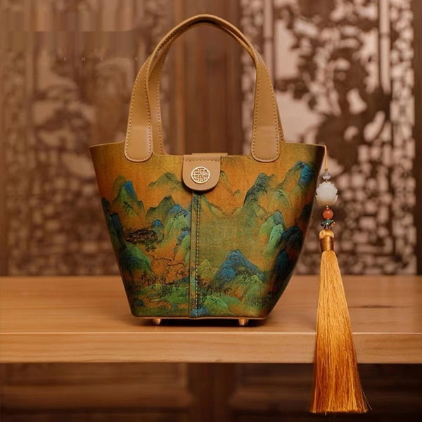 Bolsa Clutch Estilo Chino Tradicional con Diseño de Canasta Tejida