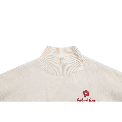 Suéter con Cuello Alto y Bordado Floral Ajustado - Image 5