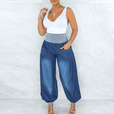 Pantalones Harem Denim Sueltos de Talle Elástico para Mujer - Comodidad de Verano - Image 5