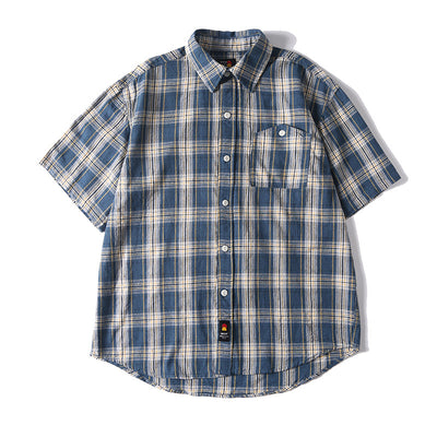 Camisa Retro Japonesa a Cuadros Lavada - Manga Corta Verano - Image 13