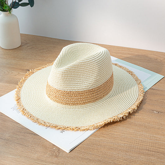 Sombrero de Paja Retro con Combinación de Colores y Protección Solar - Image 10