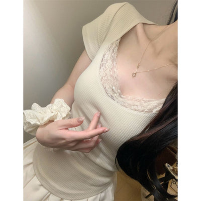 Blusa Elegante de Cuello Cuadrado con Encaje y Lazo - Image 8