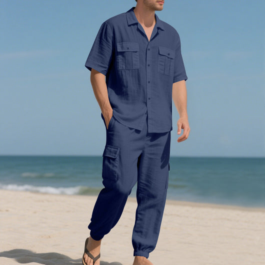 Conjunto de Trabajo Casual: Camisa Manga Corta y Pantalón - Image 12