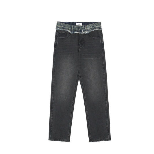 Jeans Rectos Sueltos Casual con Costuras Desgastadas